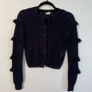 Rebecca Taylor Lightweight Cardigan with Ruffle Sleeve Detail